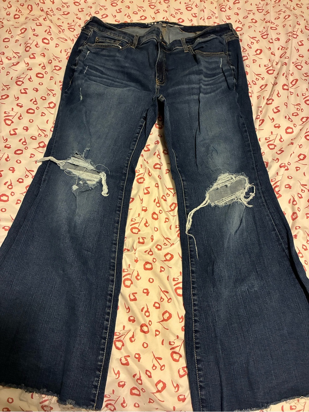torrid Dark Blue Distressed Flare Jeans
